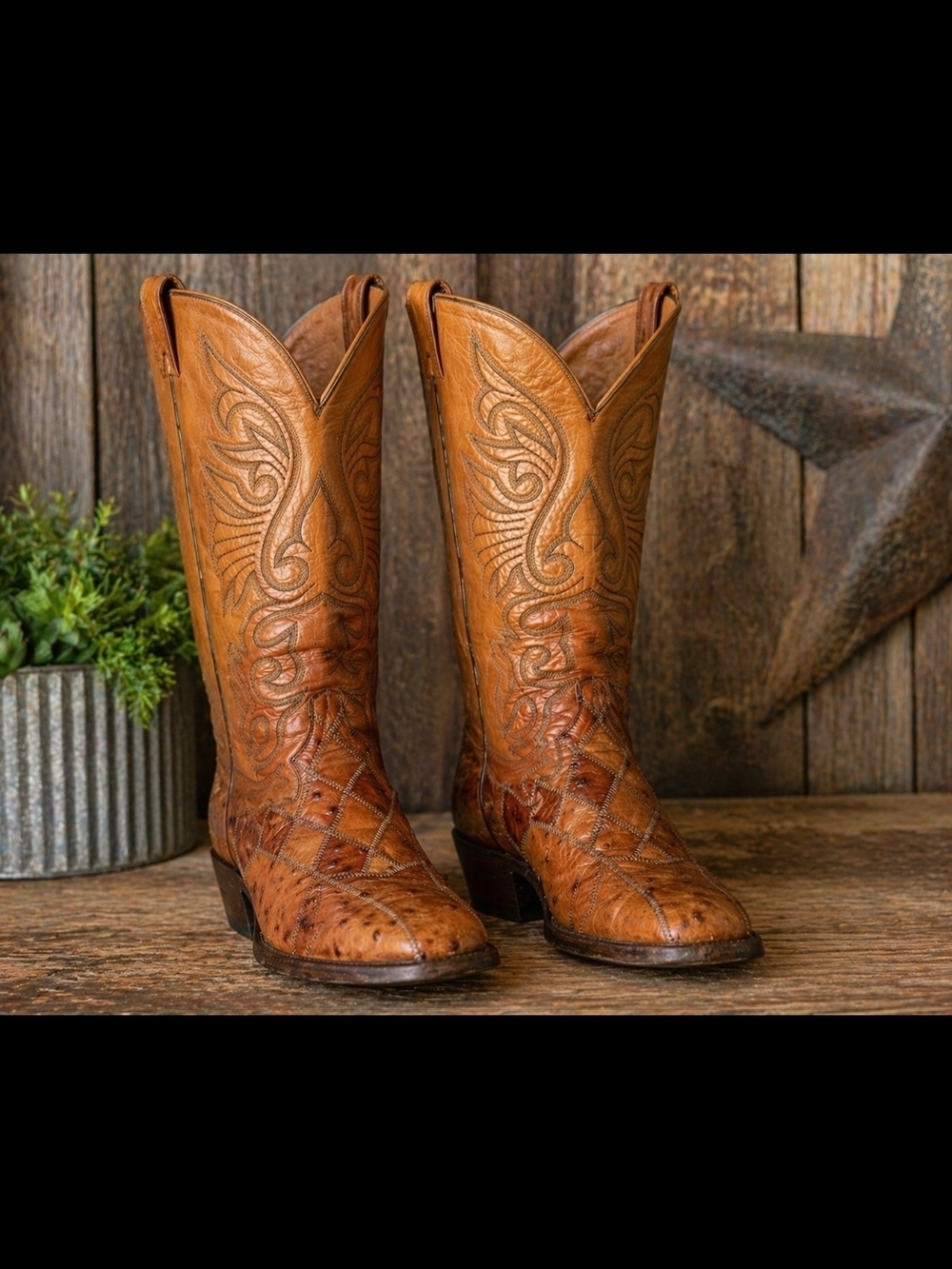 Vintage Ostrich  Leather Western Boots Mens 9.5D Womens 11 USA Made + Buckle - Picture 14 of 16